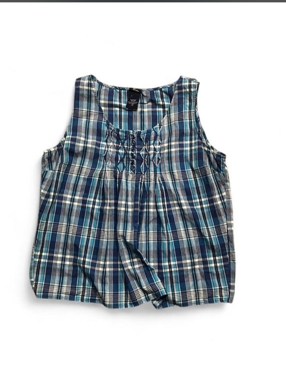 Basic Editions Blue Plaid Sleeveless Tank Top 100% cotton